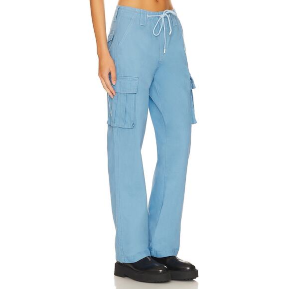 Superdown Bobbi Cargo Pants Blue High Rise Pockets Twill Drawstring Sz S - Picture 1 of 12